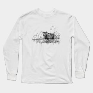 Grizzly Bear Ink Drawing Long Sleeve T-Shirt